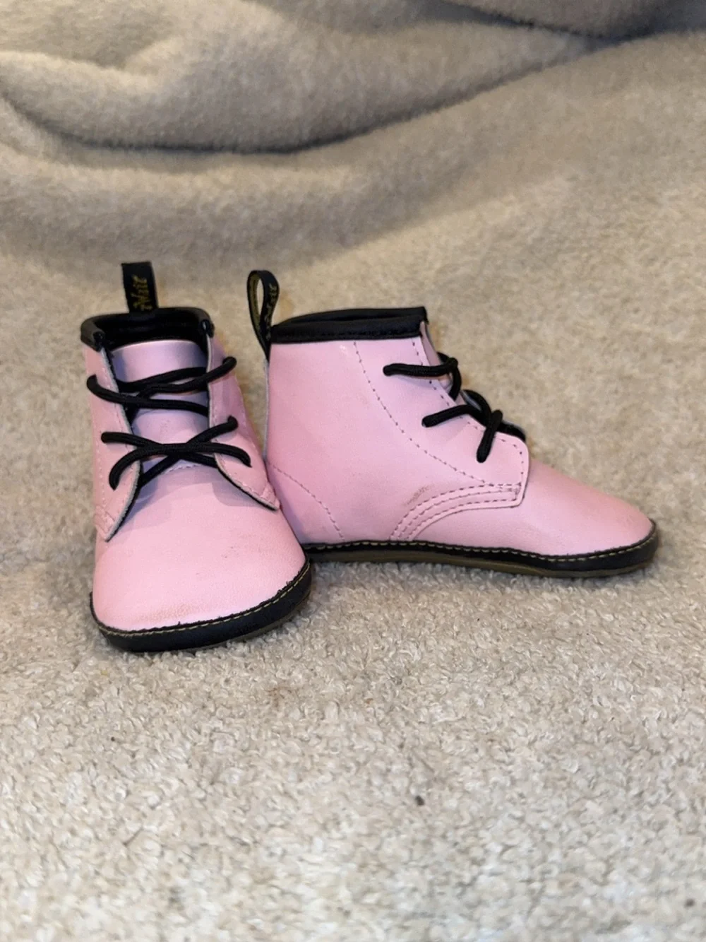 Dr. Martens Pink and Black Lace-Up Baby Boots